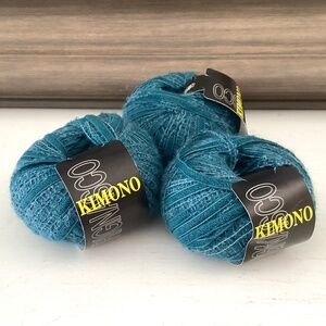 Kimono from Grignasco Yarn Lot Of 3 Balls Wool Mohair Ribbon 50g Italian Teal
